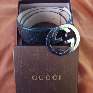 Silver GG Buckle Black Leather